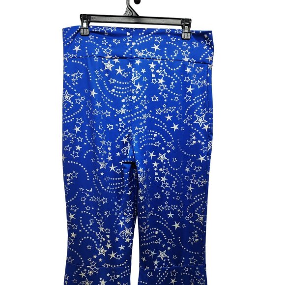 Womens Blue Star Pattern High-Waisted Flared Pants leggings Size L - Picture 3 of 9